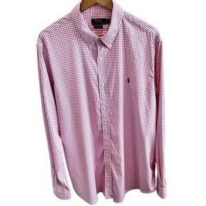 POLO Ralph Lauren Performance Classic Fit Plaid Pink Long Sleeve Shirt Men‎ XXL